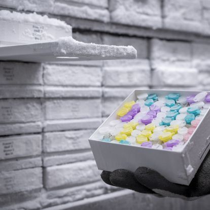 A tray of specimens in freezer