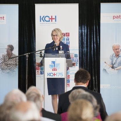 KGH President and CEO Leslee Thompson makes a few comments and thanked the event sponsors, Lovell Drugs, Honeywell and KCCU for their support.