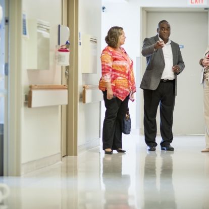 Bernard Roberson from Georgia Regents Health and Angela Morin, a KGH Patient Experience Advisor, talk with Kelli Kitchen, Program Manager at KGH on our newly renovated Neonatal Intensive Care Unit about the new Family Integrated Care model they are helping pioneer.