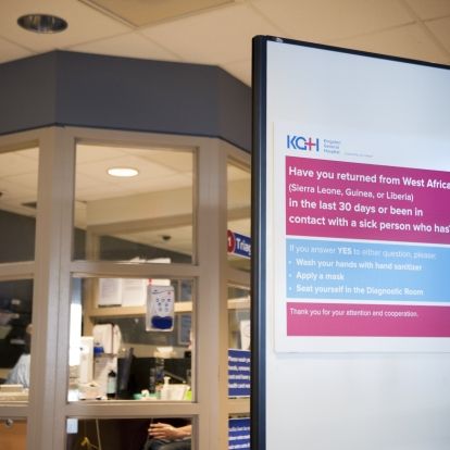 New signs in the Emergency Department to direct patients who may be at risk of having Ebola.