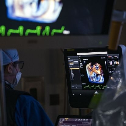 State-of-the-art imaging technology helps the surgical team implant the clip in the patient's heart