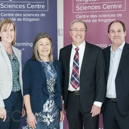 (L to R) Krista Well Pearce - Providence Care, MPP Sophie Kiwala, Dr. David Pichora - President and CEO KHSC, Nicholas Vlacholias - President and CEO Brockville General Hospital