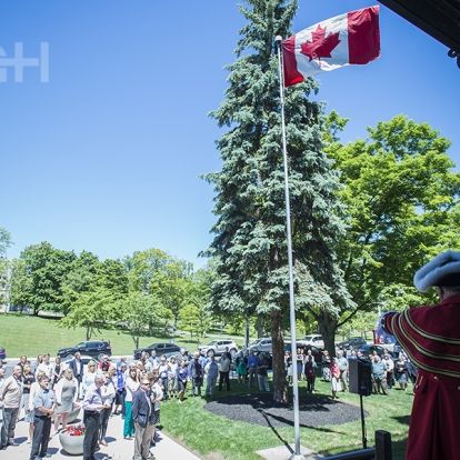 Kingston's Town Crier Chris Whyman kicks off KGH's commemoration of the 175 anniversary of the first parliament meeting