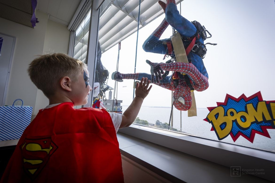 spiderman thrills young patient in hospital