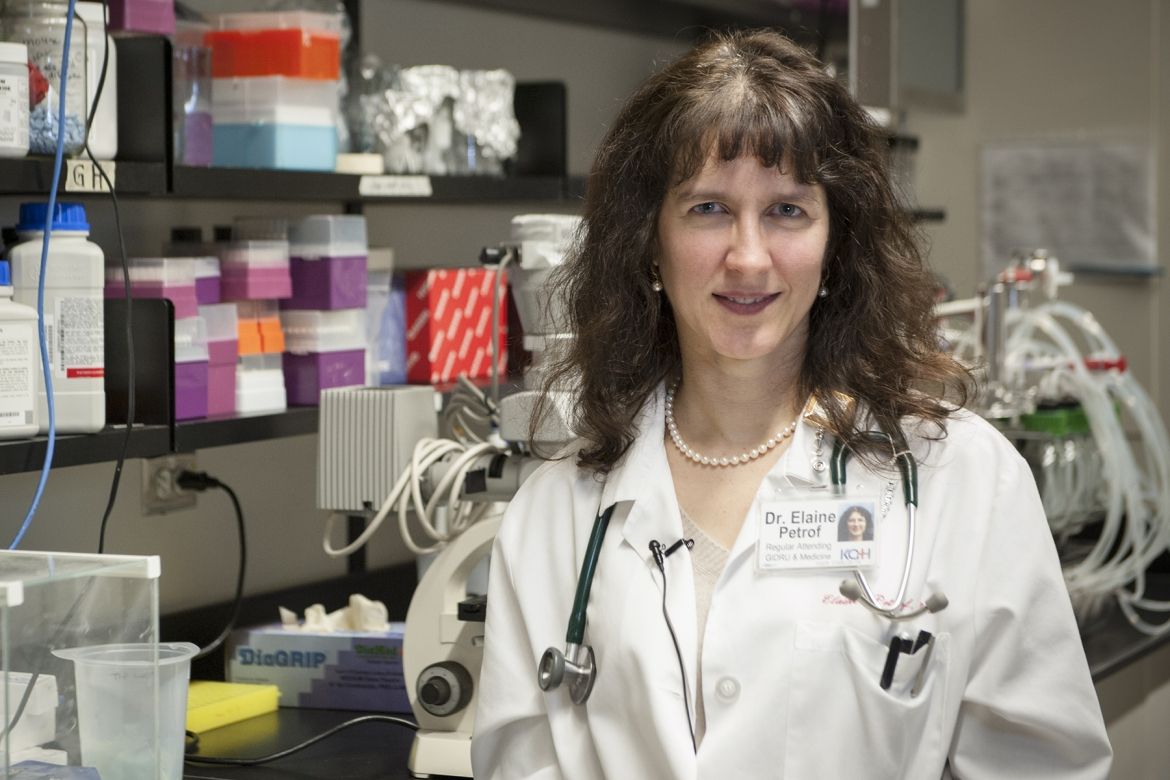 Dr. Elaine Petrof in her laboratory where the mixture used to cure C. diff. infections was created.