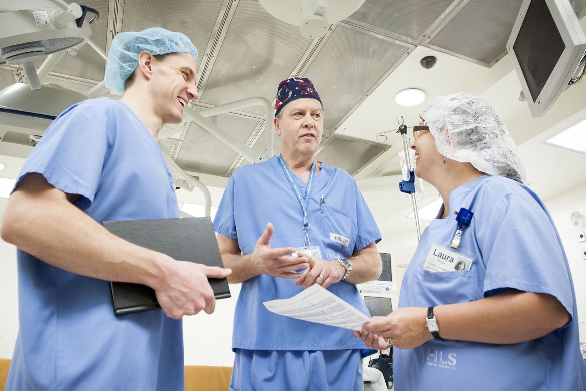 (From left) David Girard, Project Manager, Dr. Jay Engel, Surgeon, and Laura Emery, Surgical Oncology Coordinator are part of the team that helped to improve surgical oncology wait times at KGH.