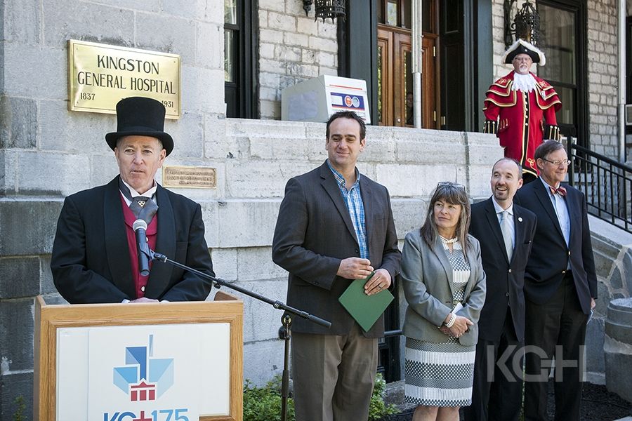 Emcee, Interim CEO Jim Flett, dressed in period attire welcomes dignitaries representing all three levels of government