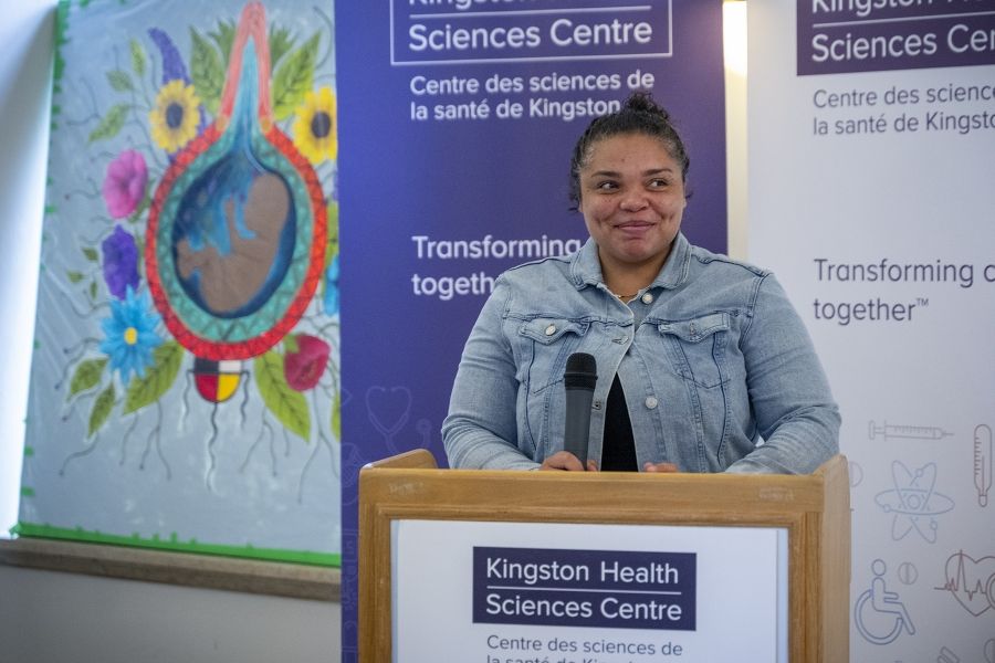 Chanelle addresses crowd at KGH.