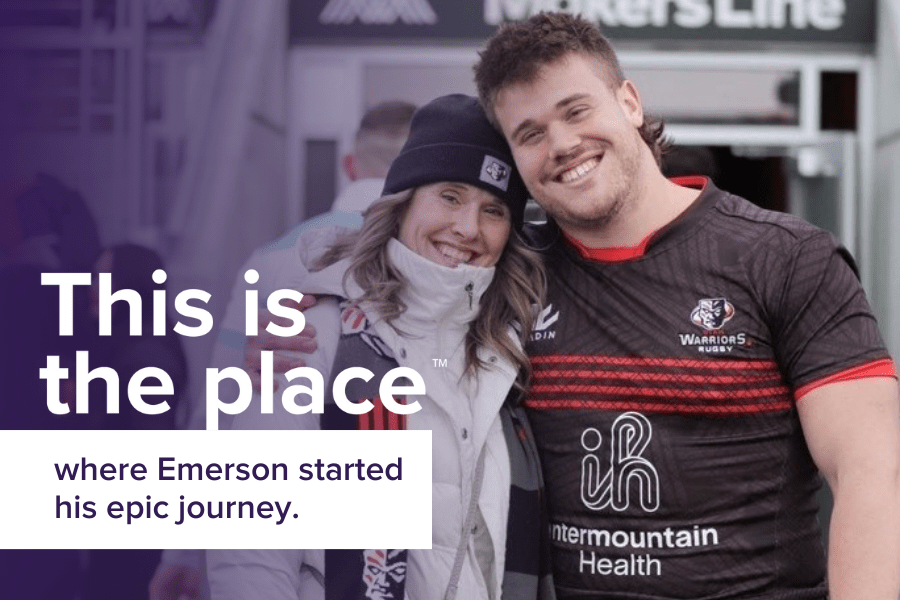 Emerson Prior and his mom at a Utah Warriors game