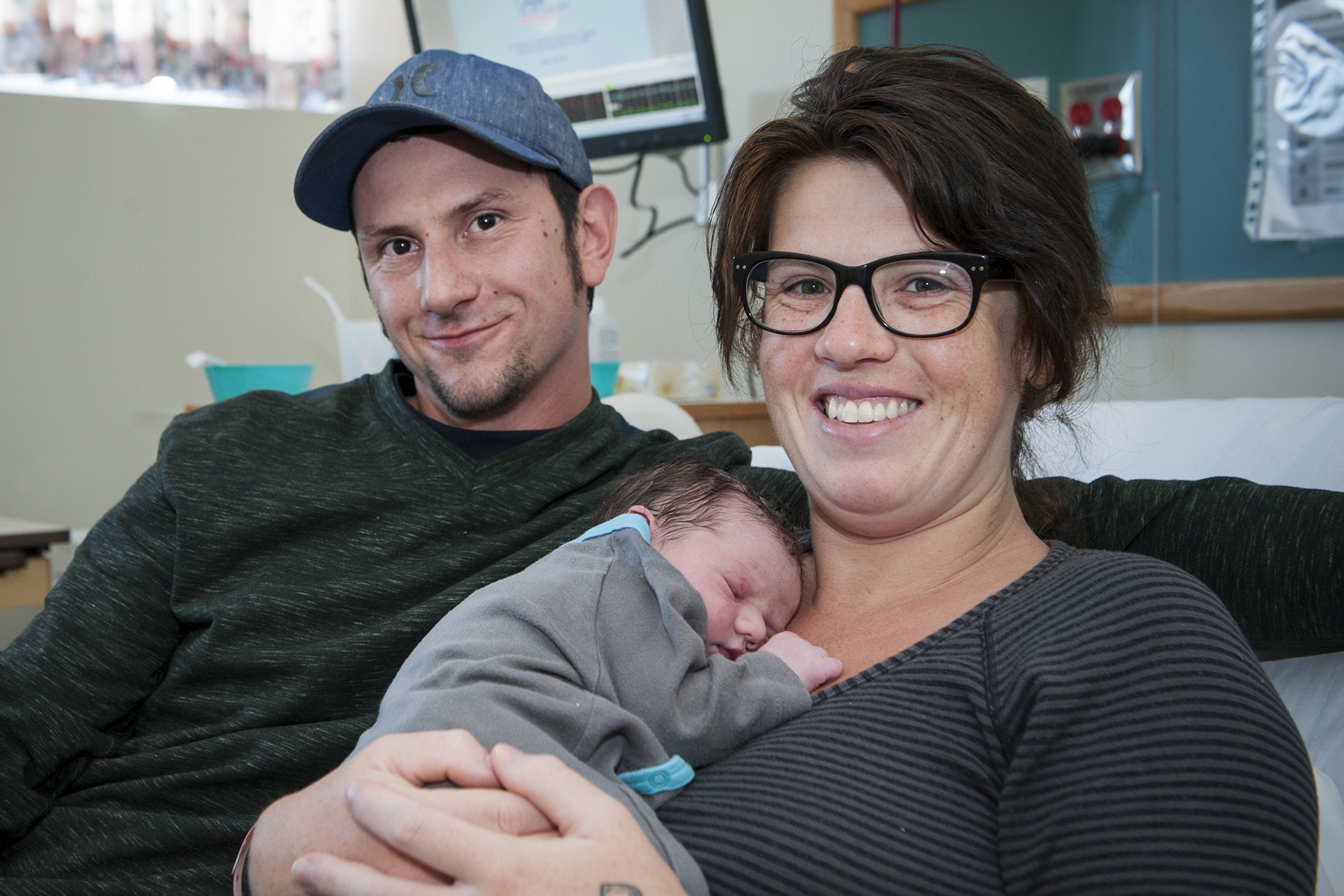 Proud parents Jamin and Natalie George with their baby girl, born via water birth at Kingston General Hospital, on August 29, 2014.