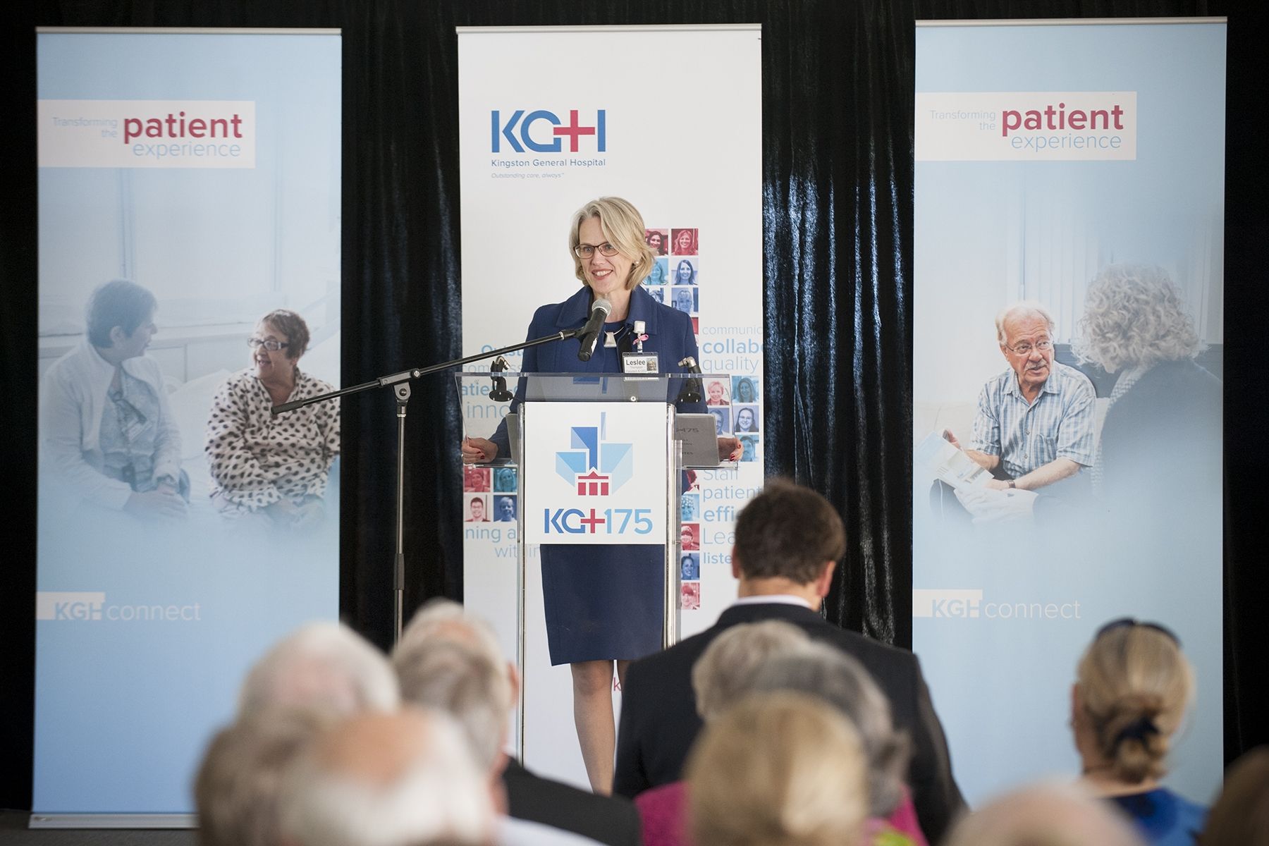 KGH President and CEO Leslee Thompson makes a few comments and thanked the event sponsors, Lovell Drugs, Honeywell and KCCU for their support.