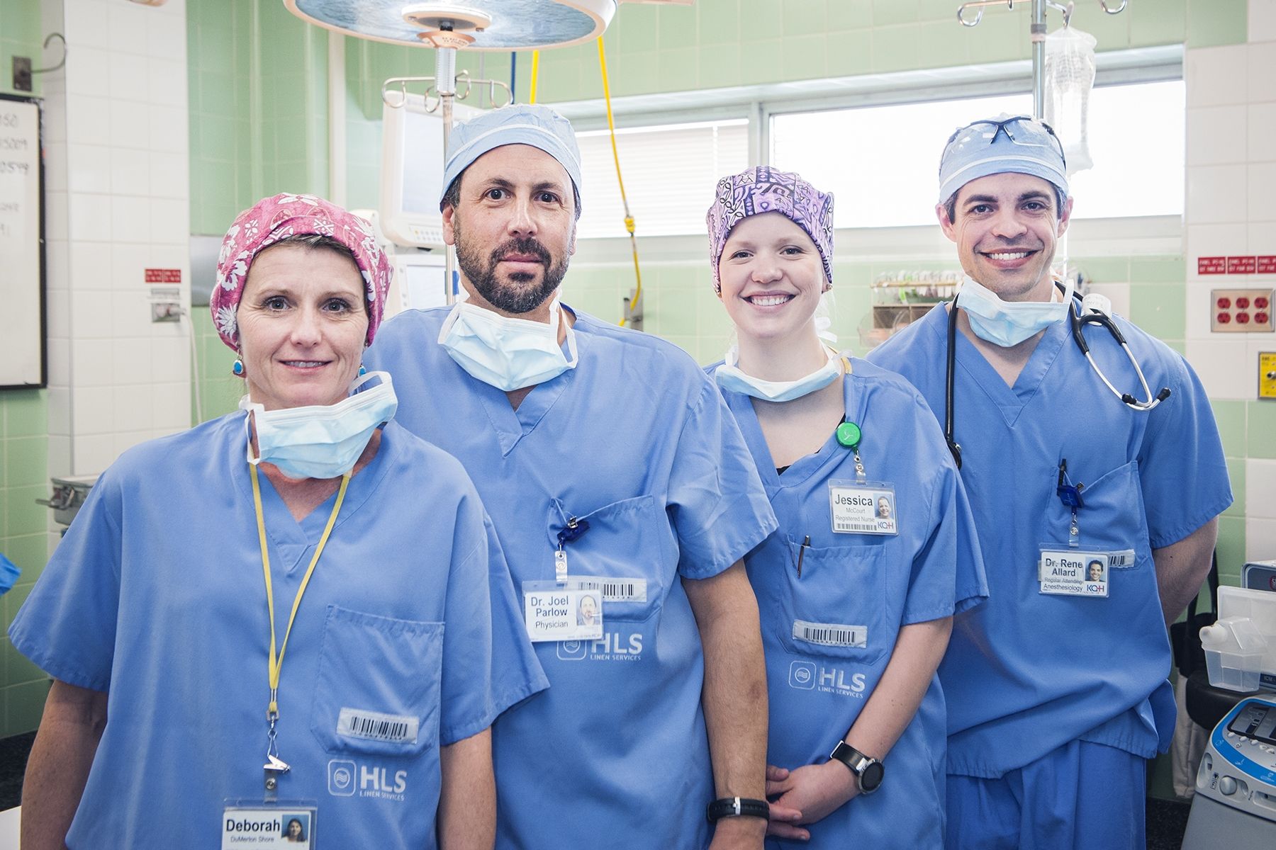 (L-R) Debbie Dumerton-Shore, Dr. Joel Parlow, Jessica McCourt, and Dr. René Allard are part of a ground breaking study investigating the use of Aspirin to protect the heart after surgery.