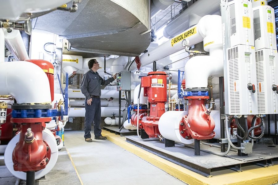 A member of our Facilities team monitors the equipment in our Kidd 2 mechanical room. Many of these spaces at our two hospitals sites, have recently or will soon undergo upgrades thanks to the Hospital Infrastructure Renewal Fund.