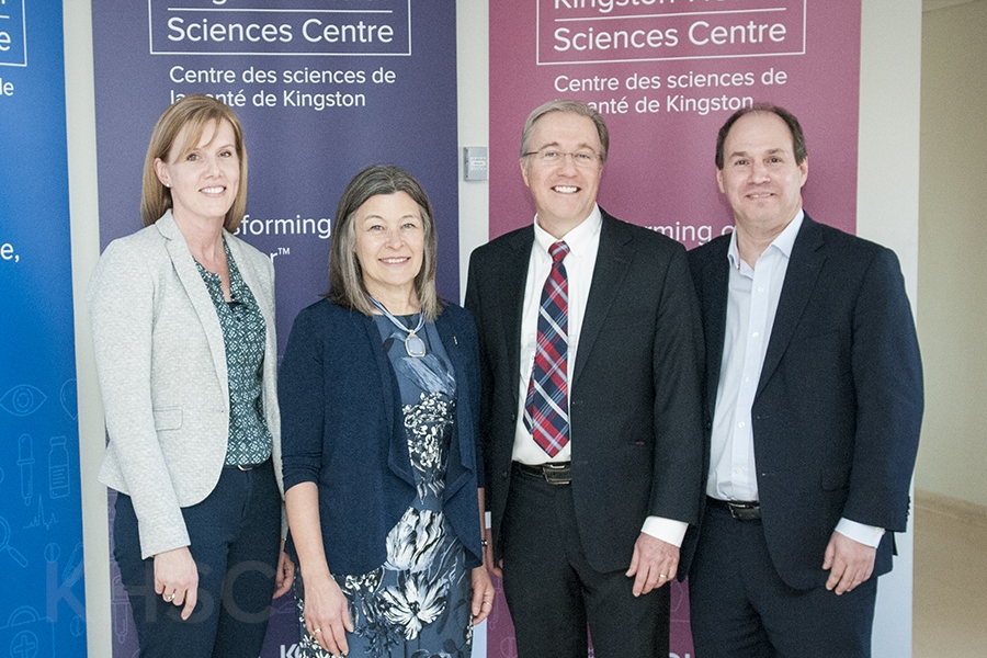 (L to R) Krista Well Pearce - Providence Care, MPP Sophie Kiwala, Dr. David Pichora - President and CEO KHSC, Nicholas Vlacholias - President and CEO Brockville General Hospital