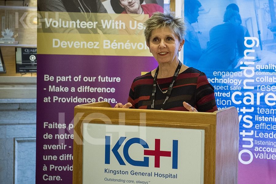 Providence Care President and CEO Cathy Szabo thanks MPP Kiwala on behalf of Kingston's hospitals