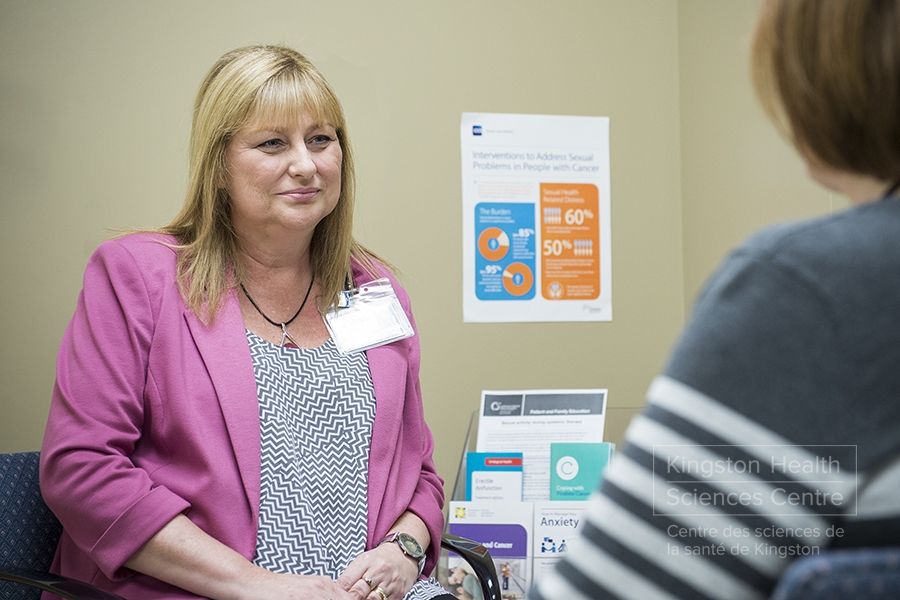 Janet Giroux, Nurse Practitioner and co-lead of the clinic, meets with patients twice a month
