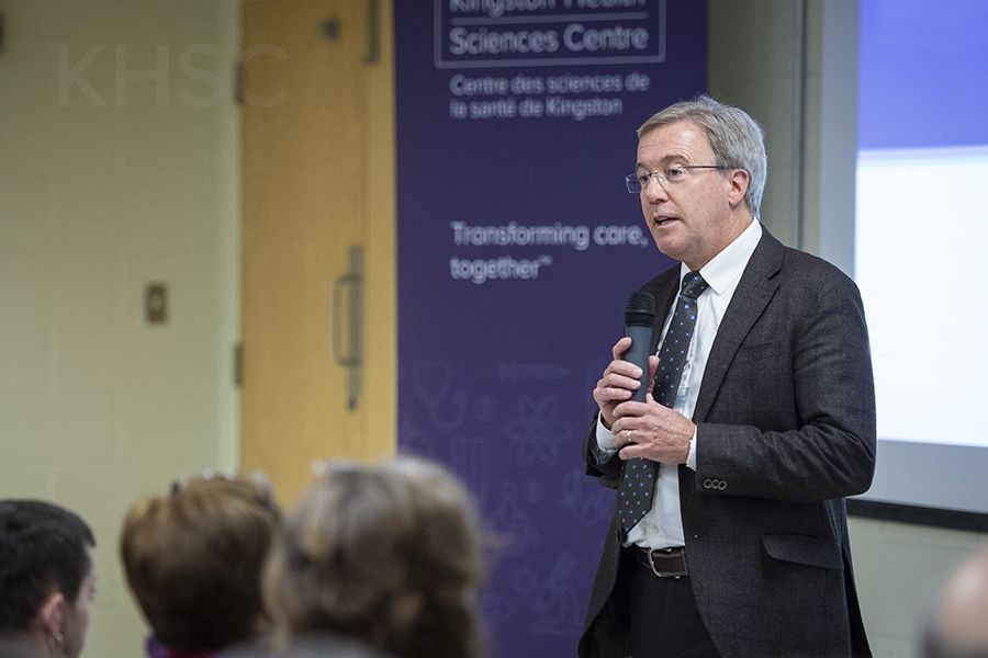 KHSC President and CEO, Dr. David Pichora speaking to staff on Tuesday, November 20, 2018.