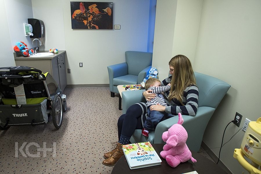 KGH staff member Danna Hull and baby enjoy the quiet and privacy of our new baby friendly space just off the main lobby.